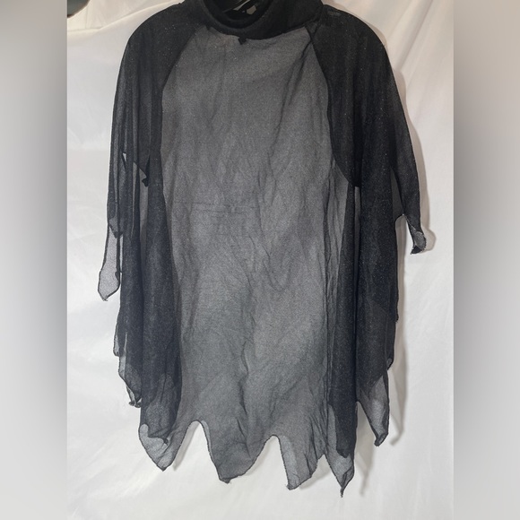 Costume Vampire Cape Halloween Black Glitter Sparkle Cape w/ Fur Collar Sz Med - Picture 2 of 5